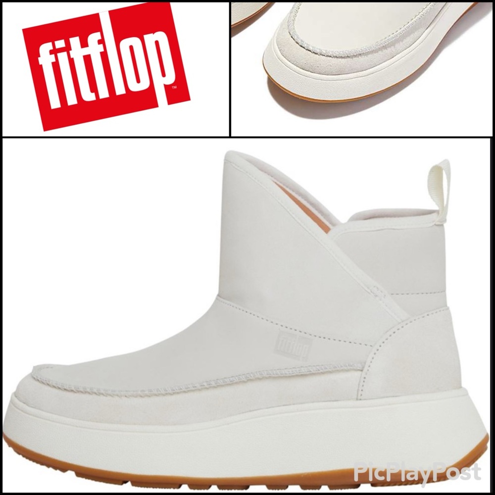 FITFLOP NIB F-MODE Cream Nubuck Flatform Bootie Leather Drip Sneaks NWT 7.5 HTF
